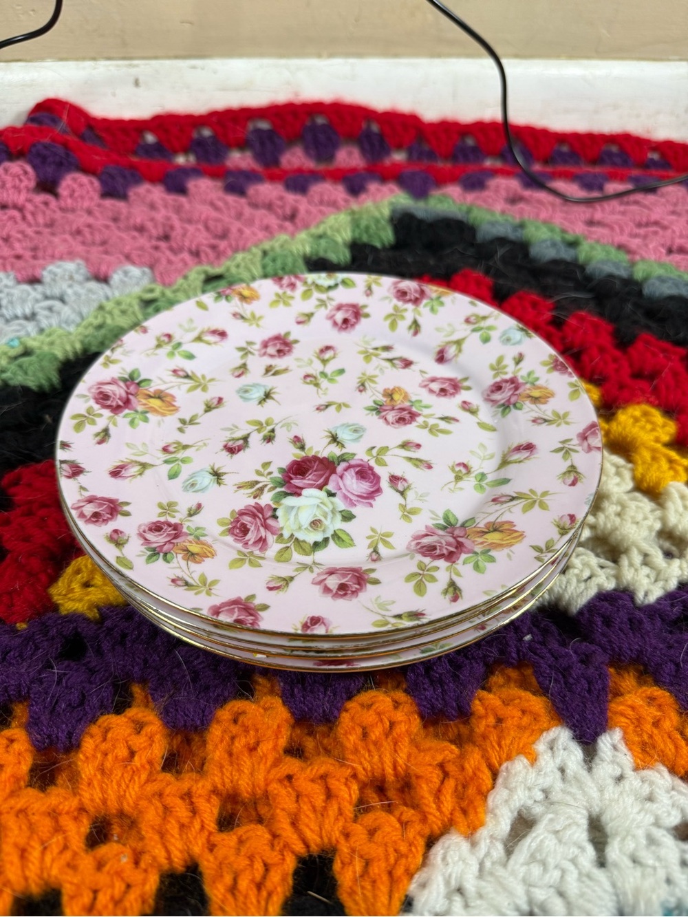 Vintage Floral Royal Danube Pink Dessert Plate Set of 4 - Pink Rose Pattern